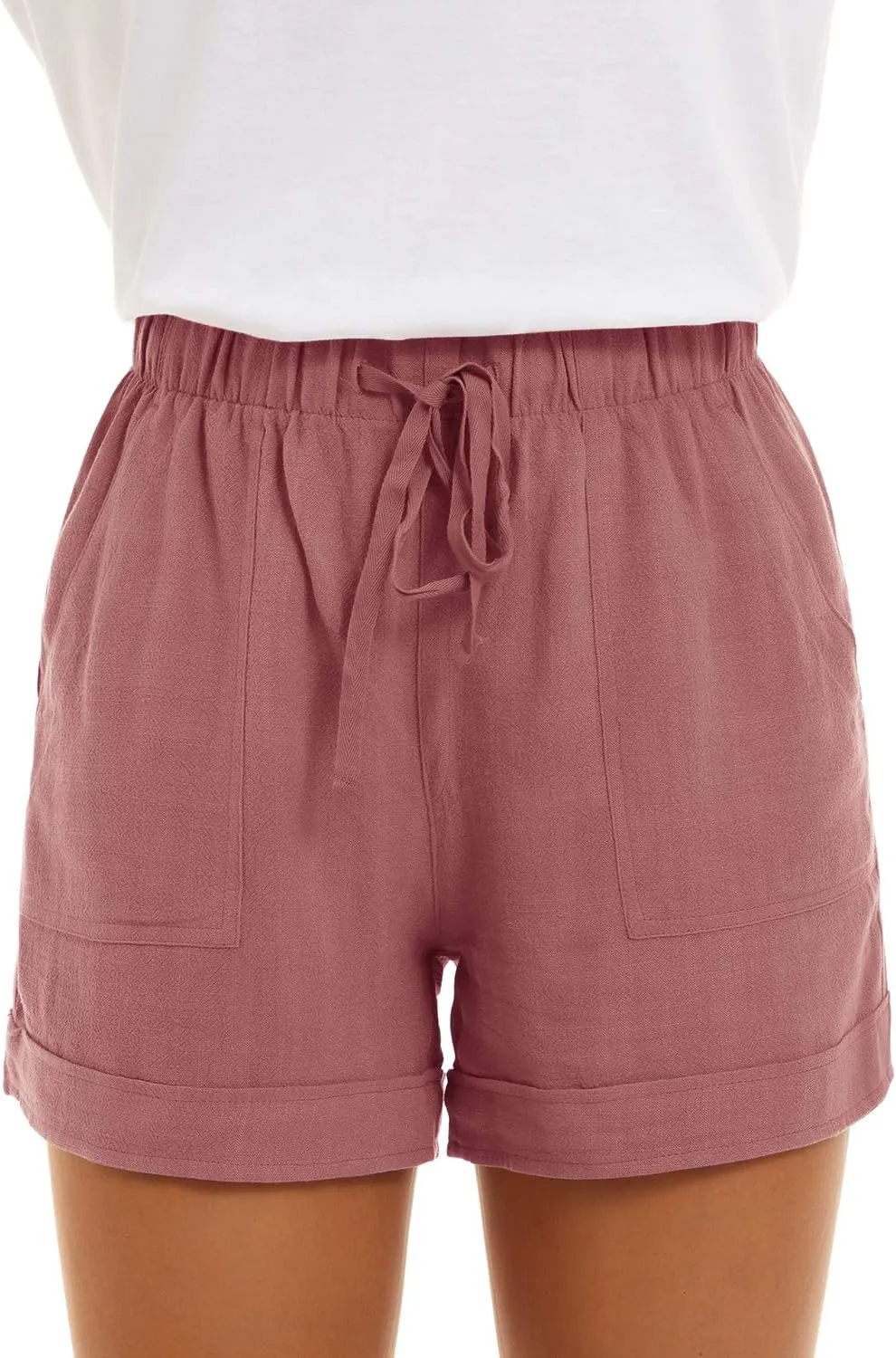 KINGFEN Women Casual Shorts Drawstring Comfy Elastic Waist Shorts Summer Pull On Short with Pockets(S-2XL)
