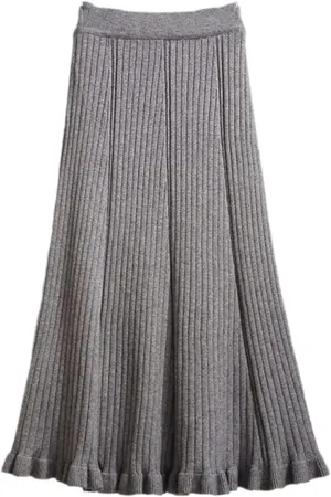 Knitted Ruffle Skirt Autumn Winter Long A-Line Skirt Women Elastic High Waist Wool Warm Midi Pleated Skirt