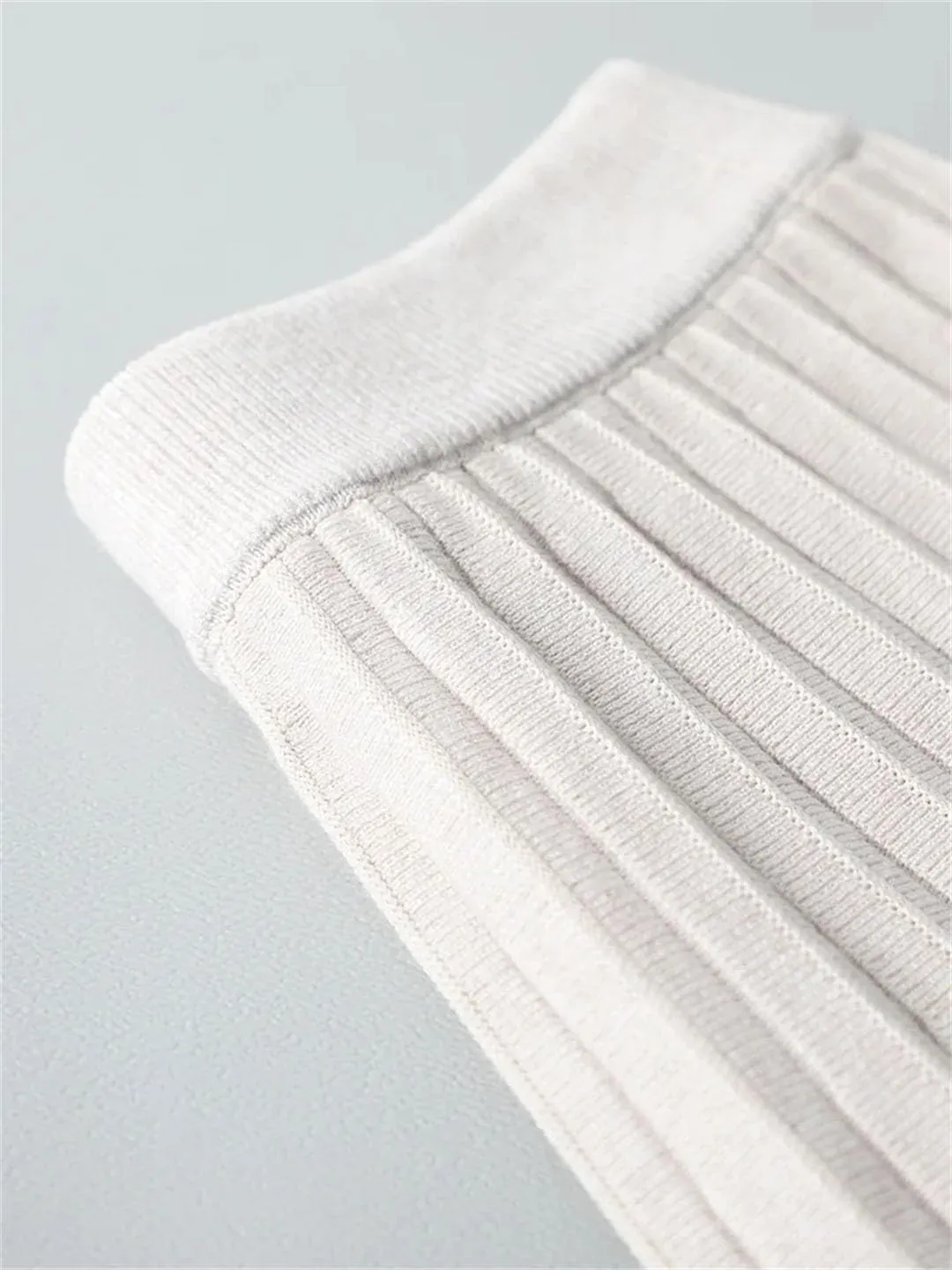 Knitted Wool Midi Skirt for Women High Waist Thickened Winter Pleated Warm A-Line Skirts