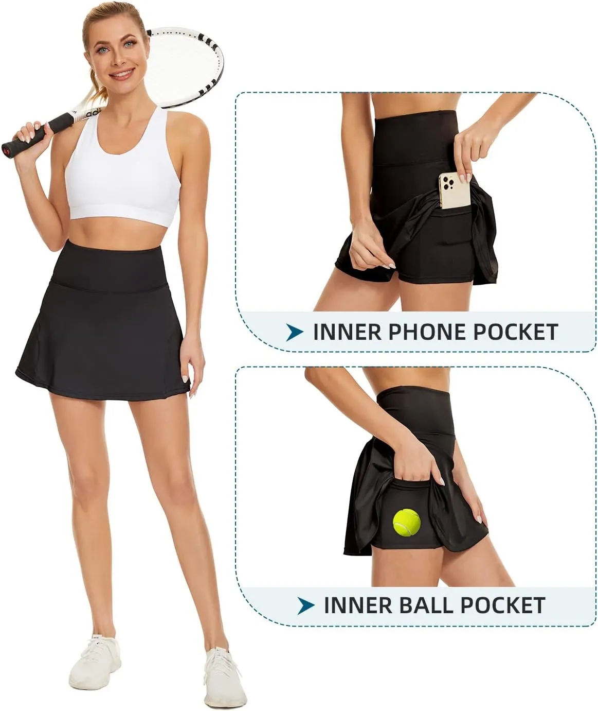 Komorebi Women's Tennis Skirt - High Waisted Pleated Golf Skorts with Pockets - Athletic Workout Skirt