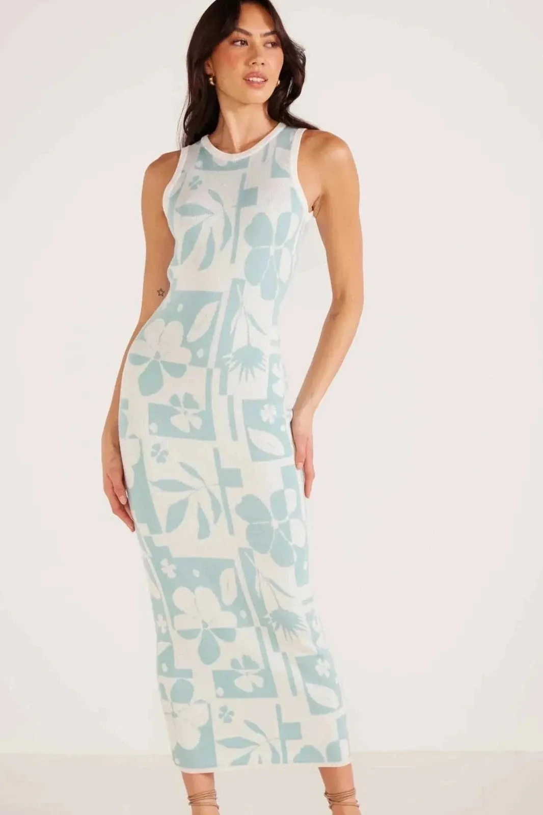 LACY INTARSIA KNIT MIDI DRESS