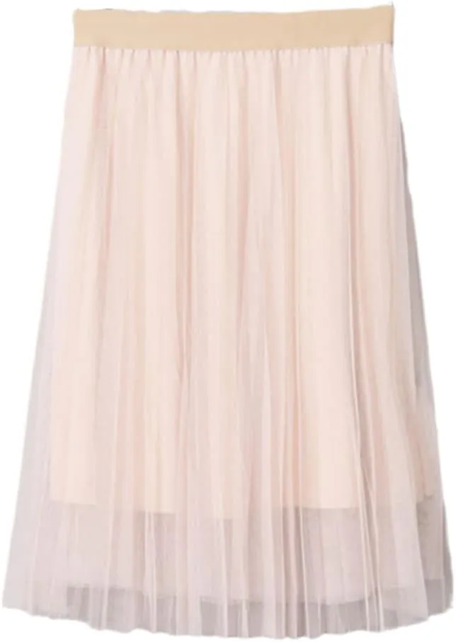 Ladies Vintage Summer Skirts, Womens Casual Elastic High Waist Skirts, Elegant Sexy Midi Pleated Mesh Tutu Skirt