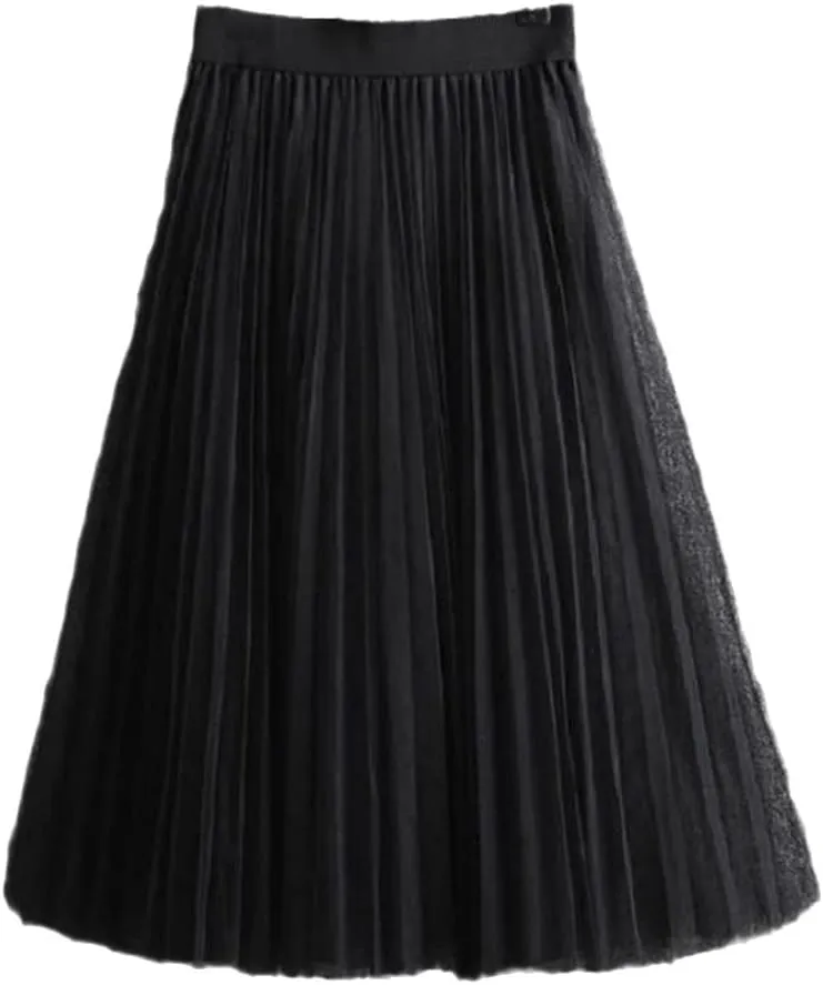 Ladies Vintage Summer Skirts, Womens Casual Elastic High Waist Skirts, Elegant Sexy Midi Pleated Mesh Tutu Skirt