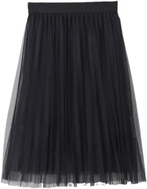 Ladies Vintage Summer Skirts, Womens Casual Elastic High Waist Skirts, Elegant Sexy Midi Pleated Mesh Tutu Skirt