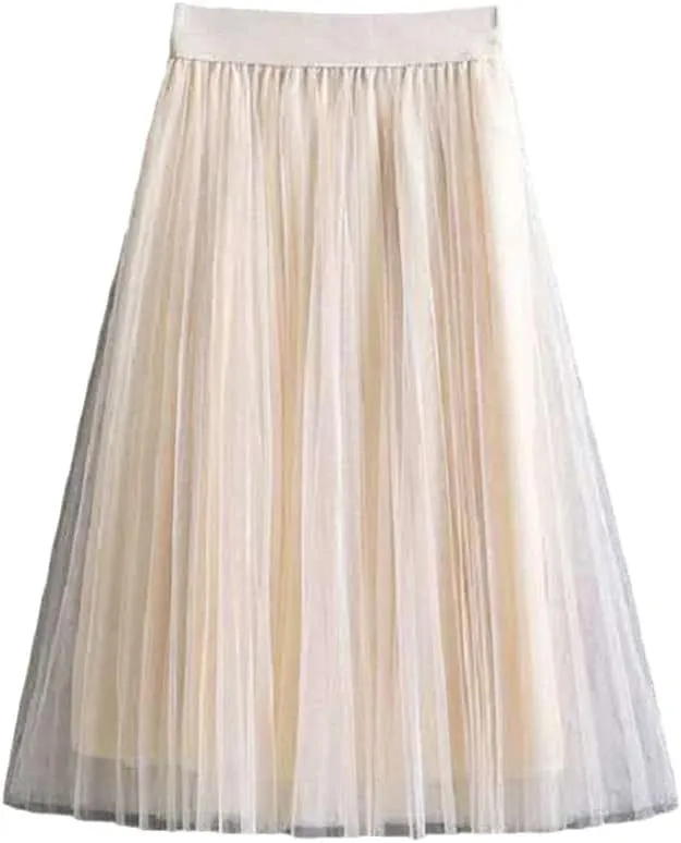 Ladies Vintage Summer Skirts, Womens Casual Elastic High Waist Skirts, Elegant Sexy Midi Pleated Mesh Tutu Skirt
