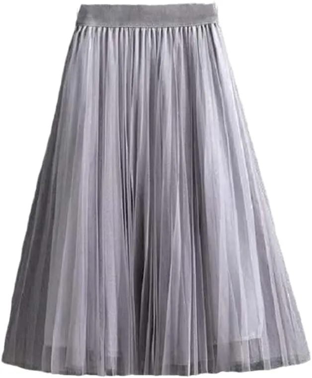 Ladies Vintage Summer Skirts, Womens Casual Elastic High Waist Skirts, Elegant Sexy Midi Pleated Mesh Tutu Skirt