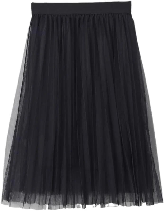 Ladies Vintage Summer Skirts, Womens Casual Elastic High Waist Skirts, Elegant Sexy Midi Pleated Mesh Tutu Skirt