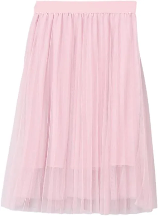 Ladies Vintage Summer Skirts, Womens Casual Elastic High Waist Skirts, Elegant Sexy Midi Pleated Mesh Tutu Skirt