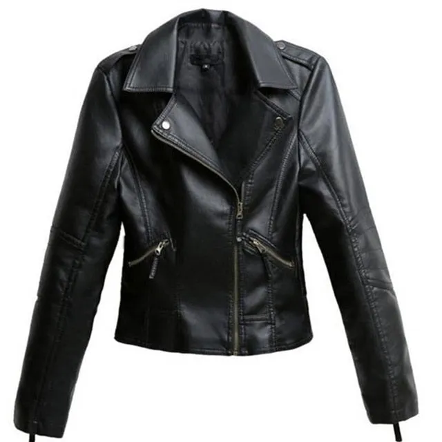 Leather Jackets  Black Women Cool Slim Short Motorcycle