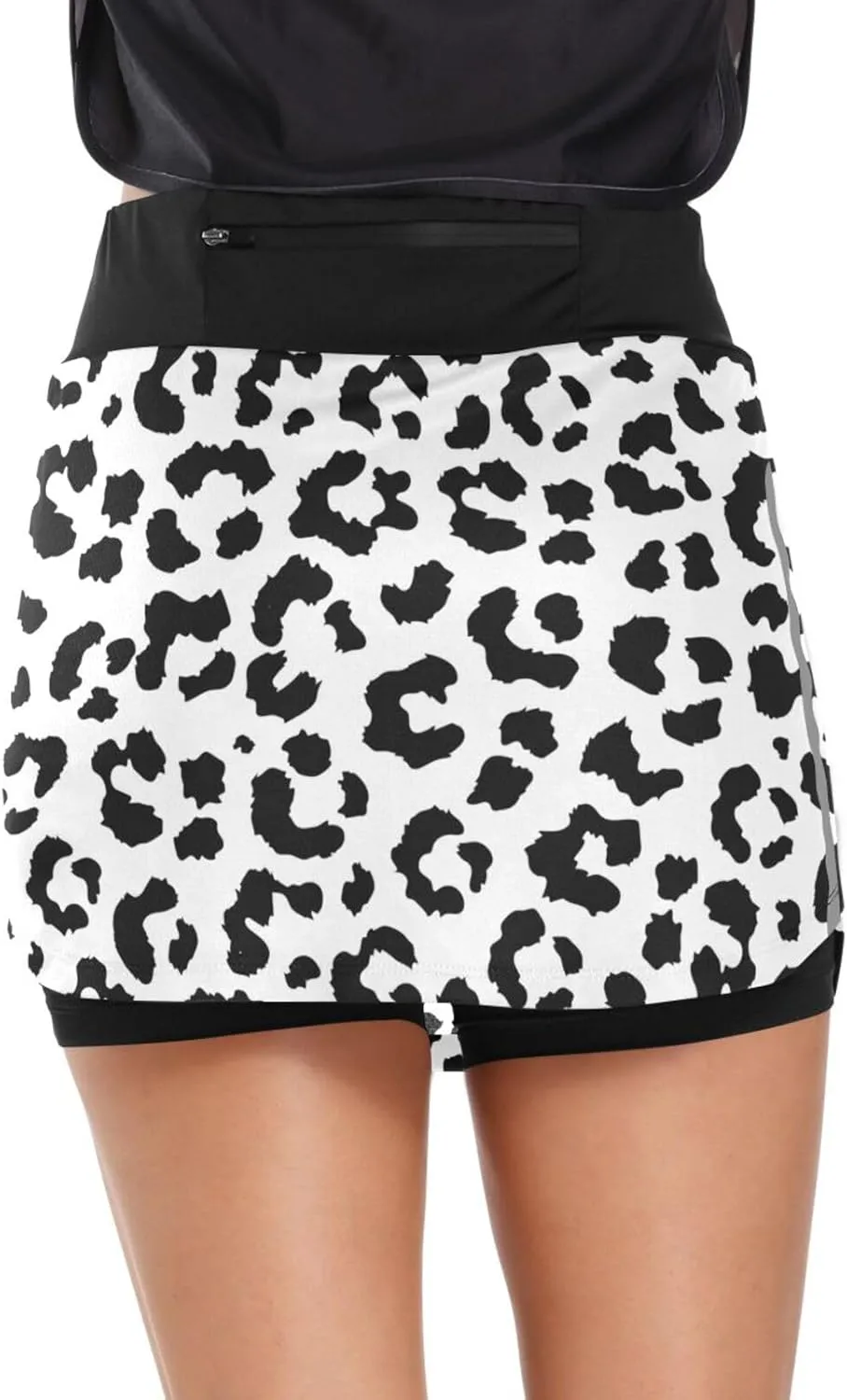 Leopard Print Black White Athletic Tennis Golf Skorts Skirts for Women Workout Running Sports Skirts S