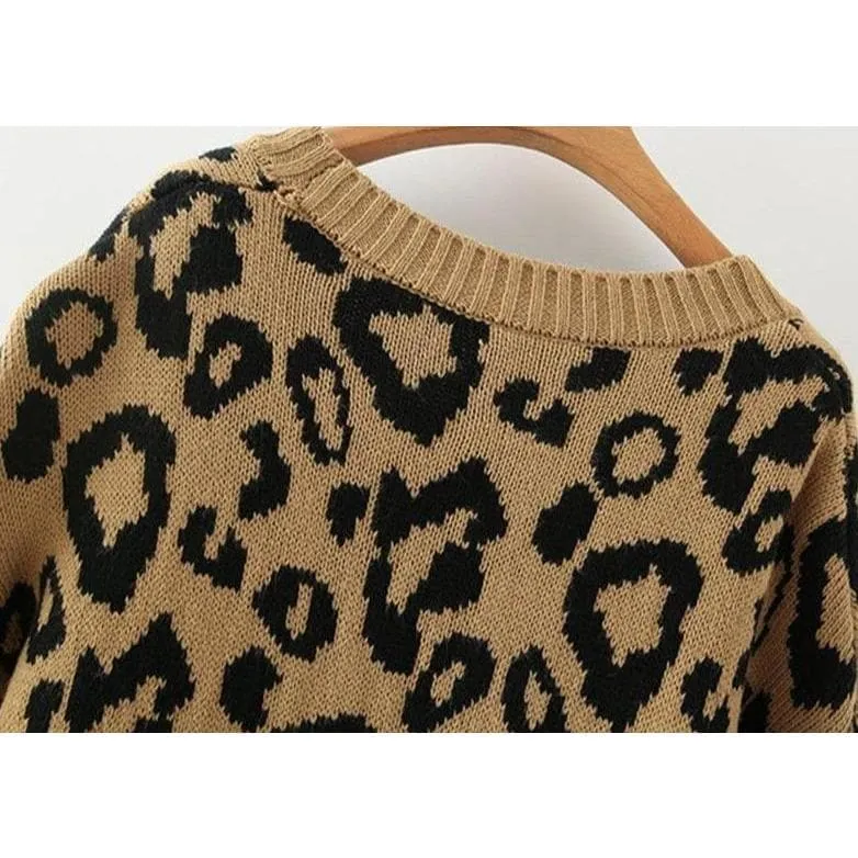 LEOPARD PRINTED LANTERN SLEEVE SWEATER