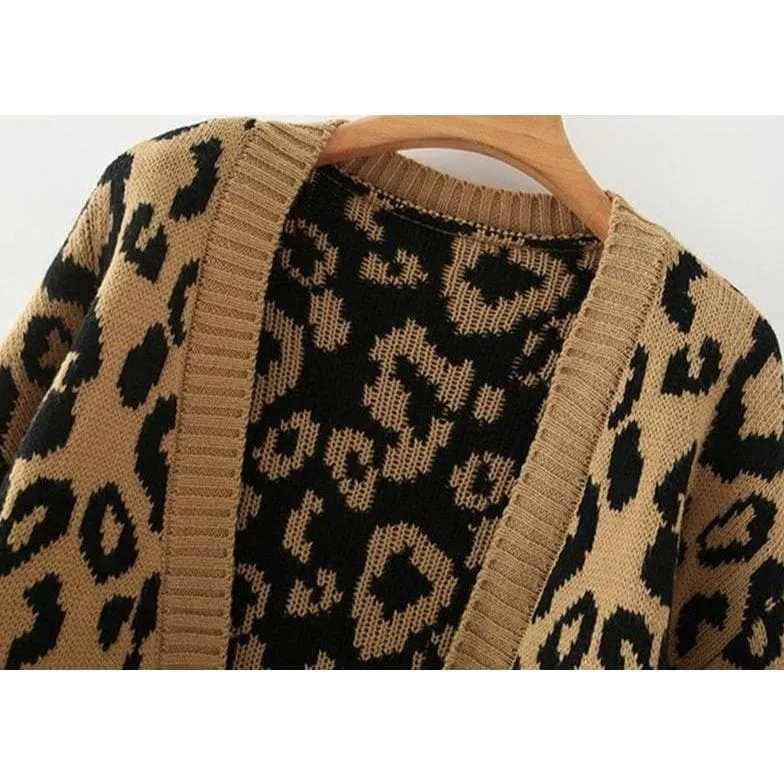 LEOPARD PRINTED LANTERN SLEEVE SWEATER