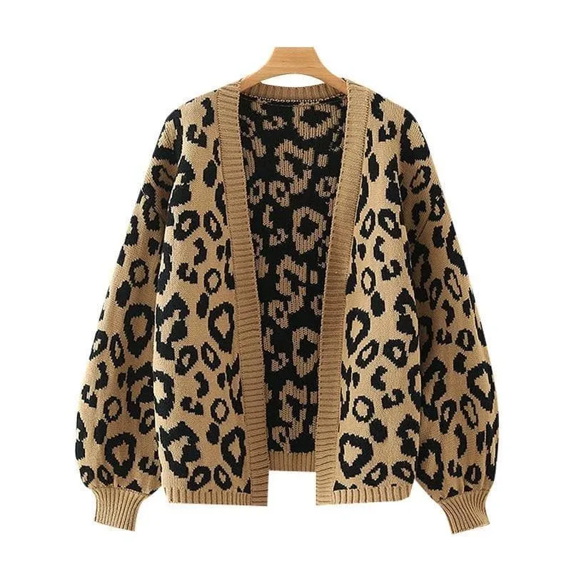 LEOPARD PRINTED LANTERN SLEEVE SWEATER