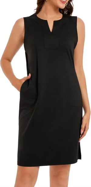Lightbare Womens UPF 50  Casual Sundress Sleeveless Tank Dress Notch Neck Summer Floral Dresses with Pockets Loose Fit
