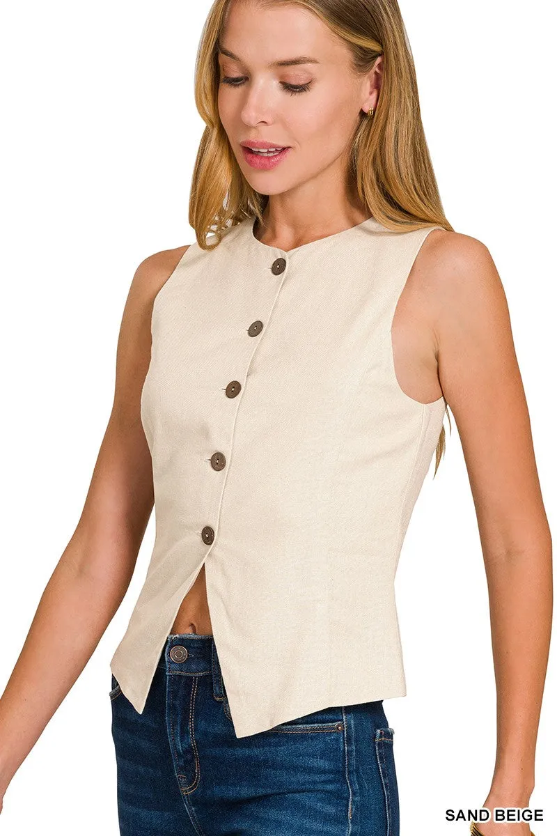 Linen Button Vest