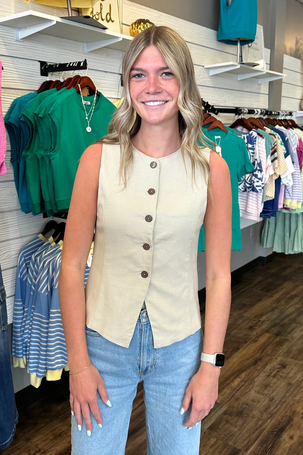 Linen Button Vest