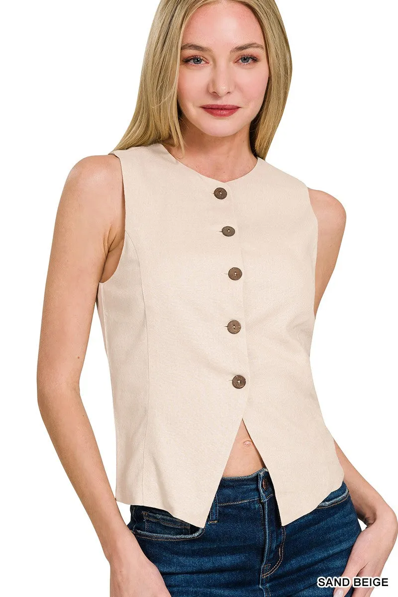 Linen Button Vest
