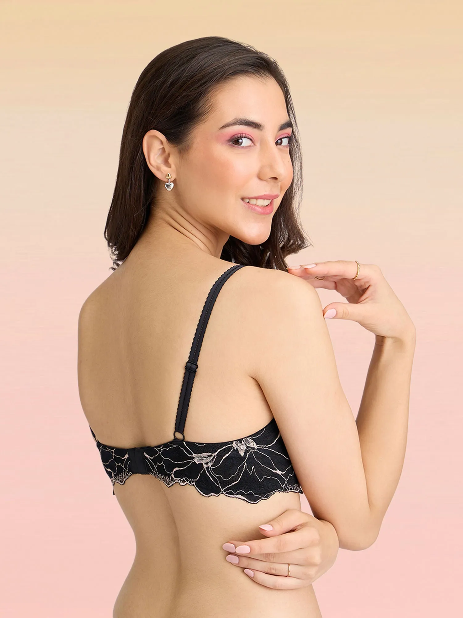 Lola & Mae The Parisian Cut Padded Wired Lacy Bra-LMB1039-Black