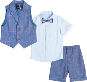 LOLANTA Boys Vest Tuxedo Suit Wedding Ring Bearer Outfits 4PCs Dress Clothes Vest Shirt Shorts Bow Tie