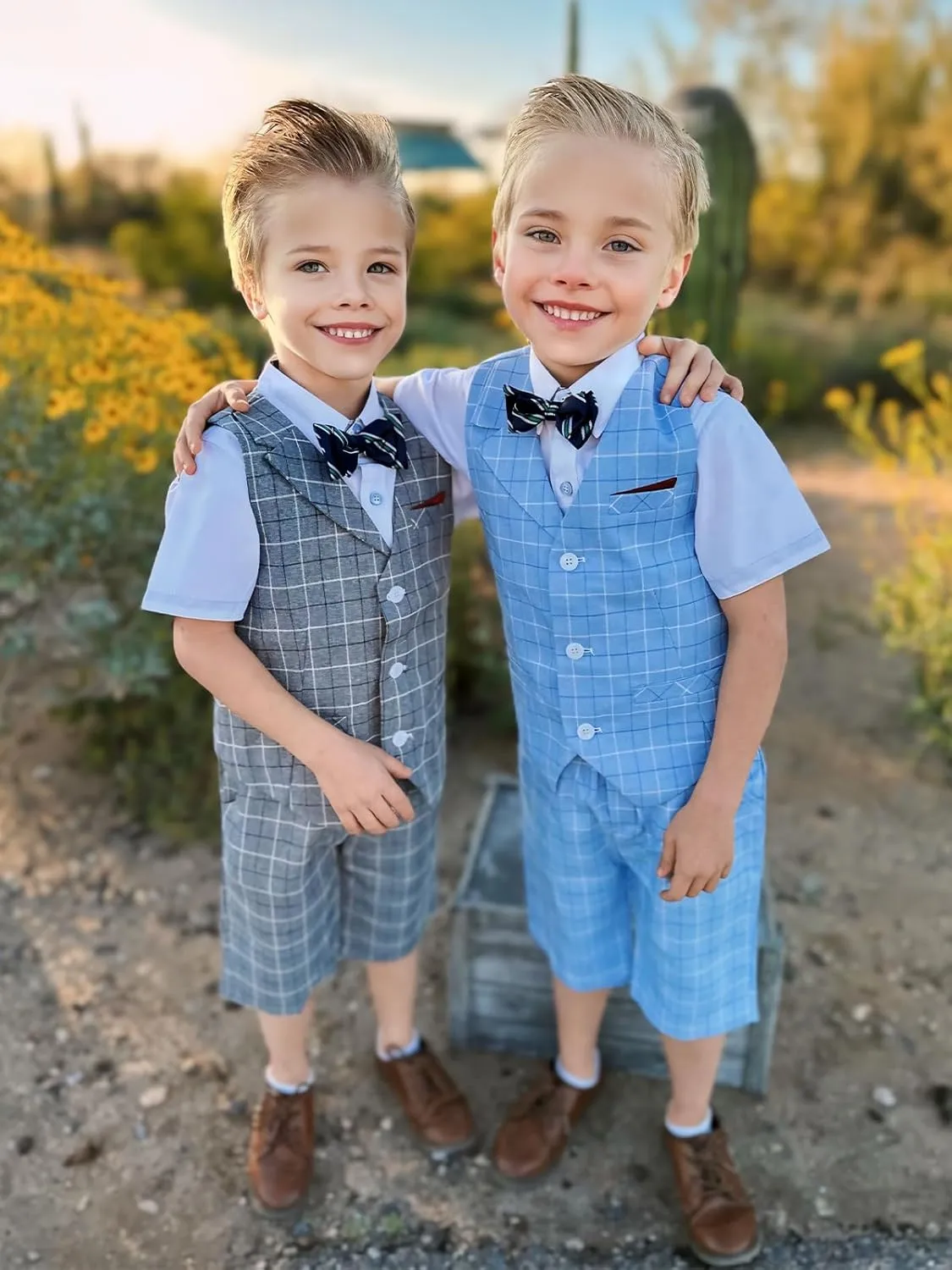 LOLANTA Boys Vest Tuxedo Suit Wedding Ring Bearer Outfits 4PCs Dress Clothes Vest Shirt Shorts Bow Tie