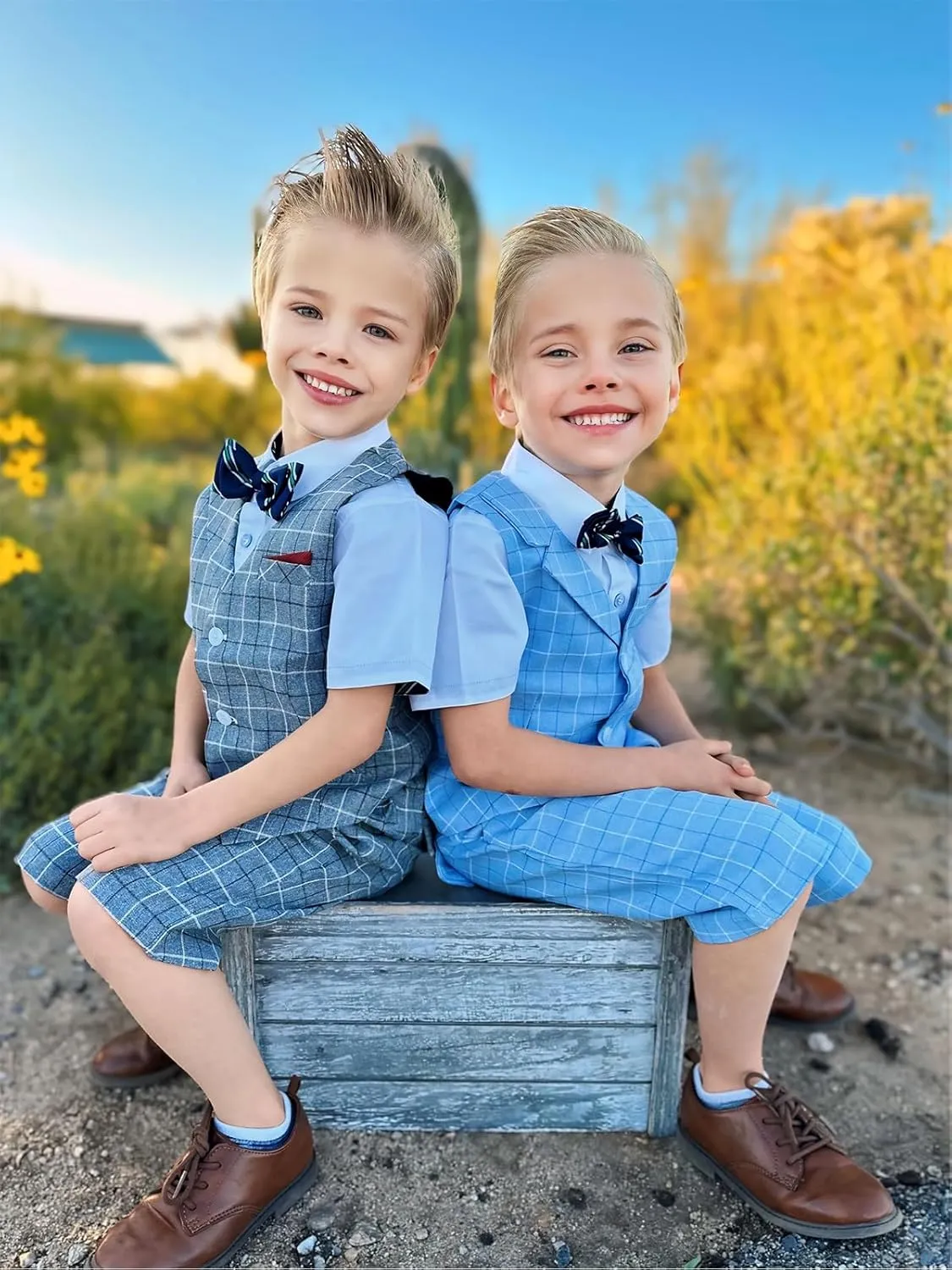 LOLANTA Boys Vest Tuxedo Suit Wedding Ring Bearer Outfits 4PCs Dress Clothes Vest Shirt Shorts Bow Tie