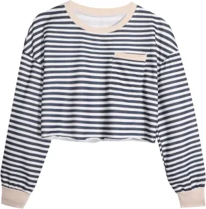 LovelyWholesale Women Graphic Crewneck Sweatshirts Casual Long Sleeve Cropped Tops