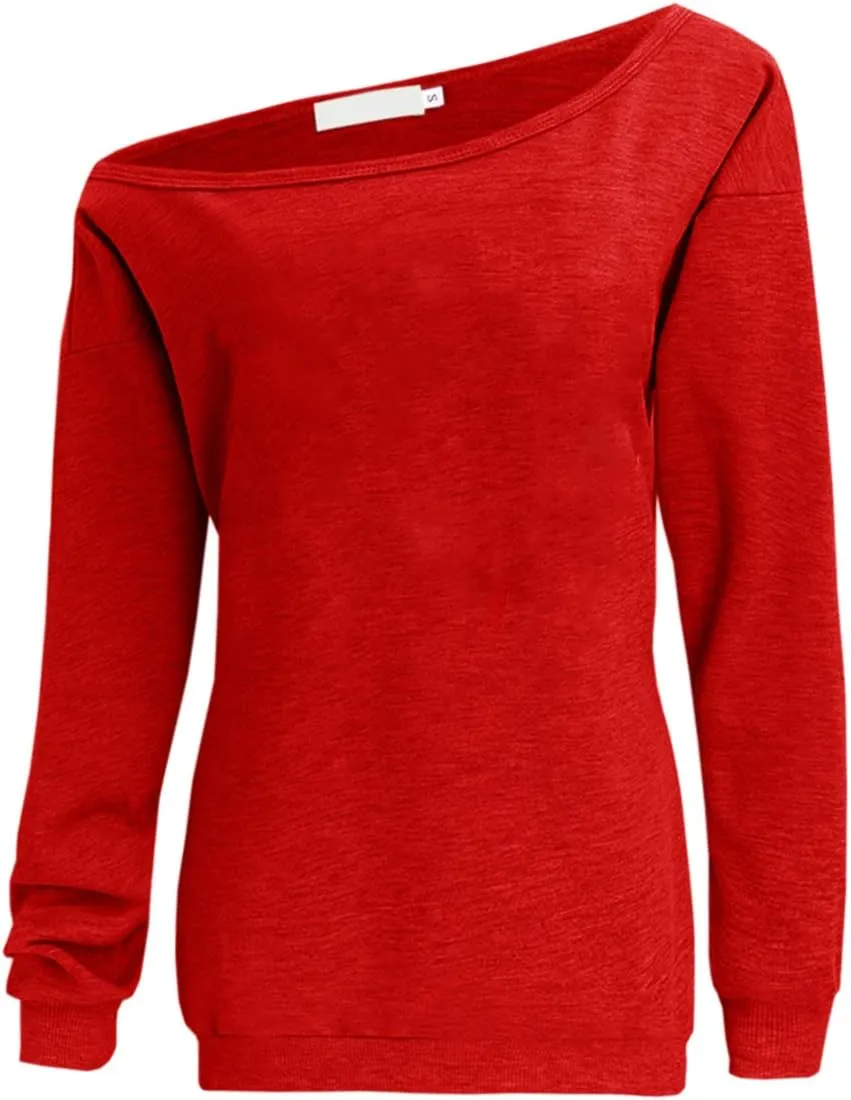 lymanchi Womens Off Shoulder Sweatshirts Long Sleeve Slouchy Sexy Casual Pullover Tops