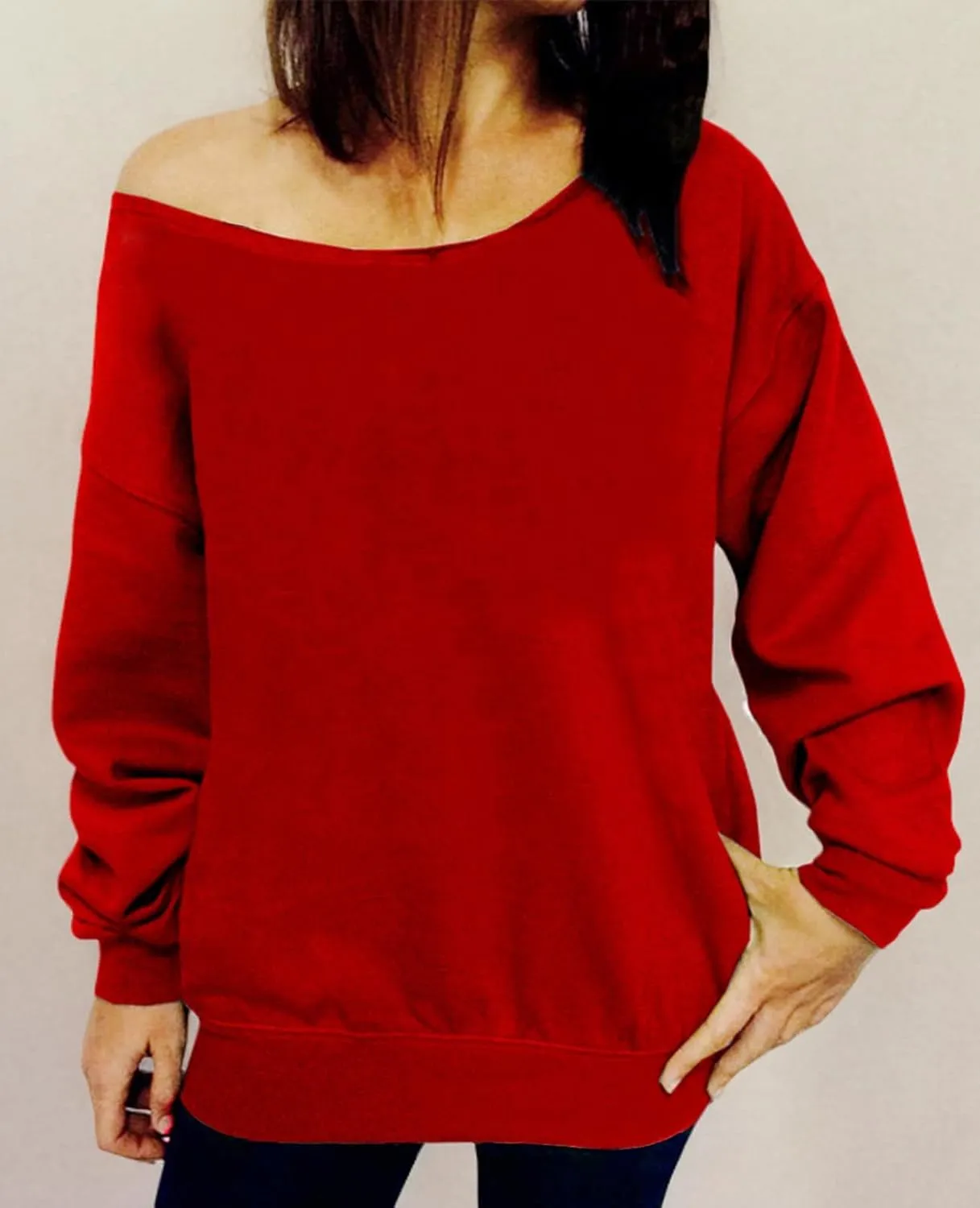 lymanchi Womens Off Shoulder Sweatshirts Long Sleeve Slouchy Sexy Casual Pullover Tops