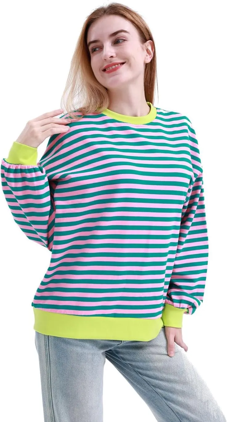 MAGICMK Womens Oversized Sweatshirt Long Sleeve Striped Crewneck Hoodies Shirts Trend Preppy Fall Women pullover tops