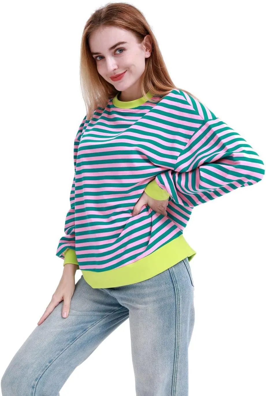 MAGICMK Womens Oversized Sweatshirt Long Sleeve Striped Crewneck Hoodies Shirts Trend Preppy Fall Women pullover tops
