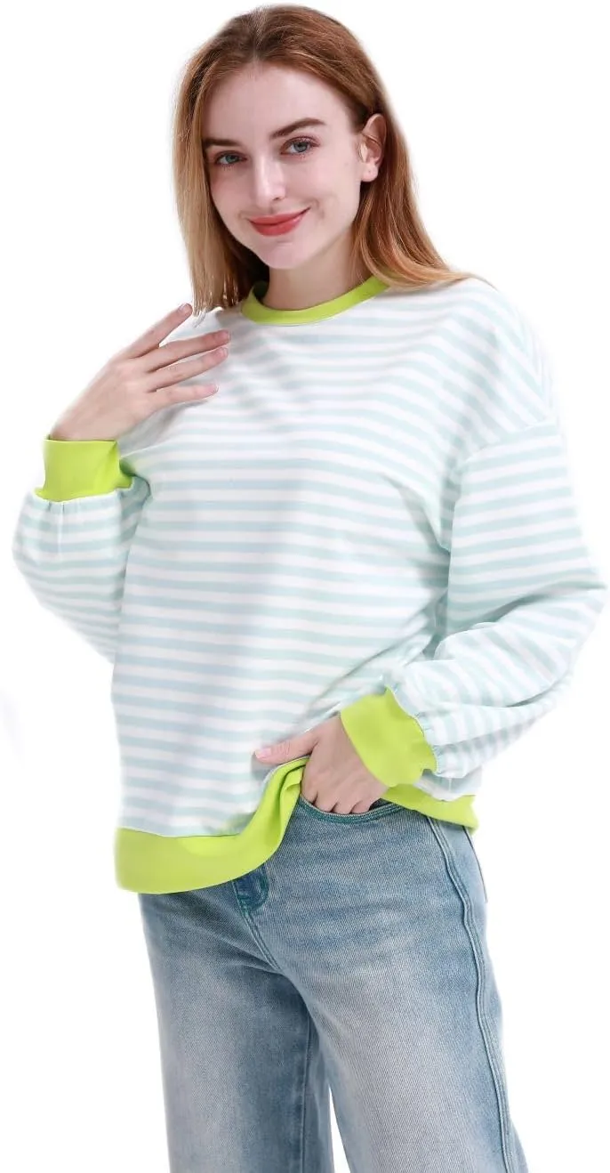 MAGICMK Womens Oversized Sweatshirt Long Sleeve Striped Crewneck Hoodies Shirts Trend Preppy Fall Women pullover tops