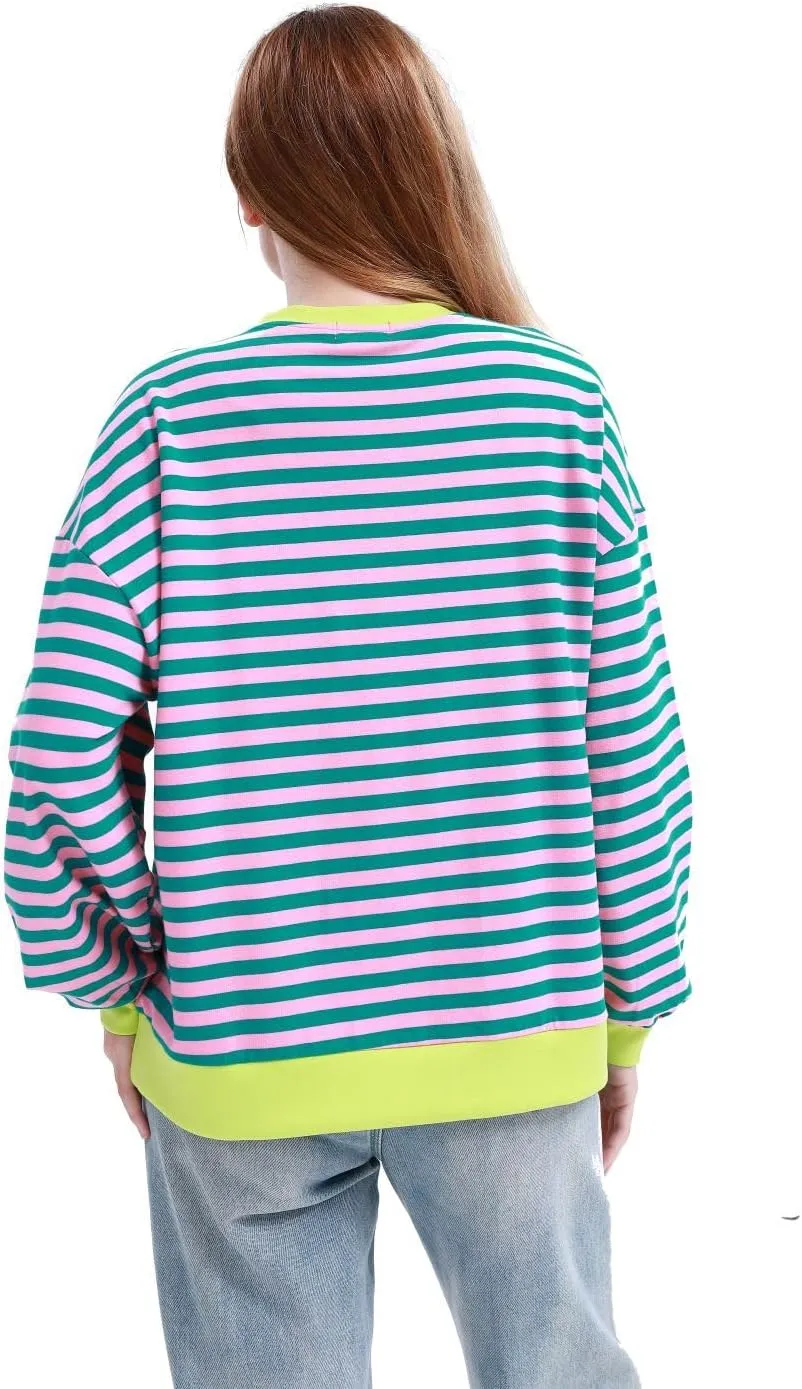 MAGICMK Womens Oversized Sweatshirt Long Sleeve Striped Crewneck Hoodies Shirts Trend Preppy Fall Women pullover tops