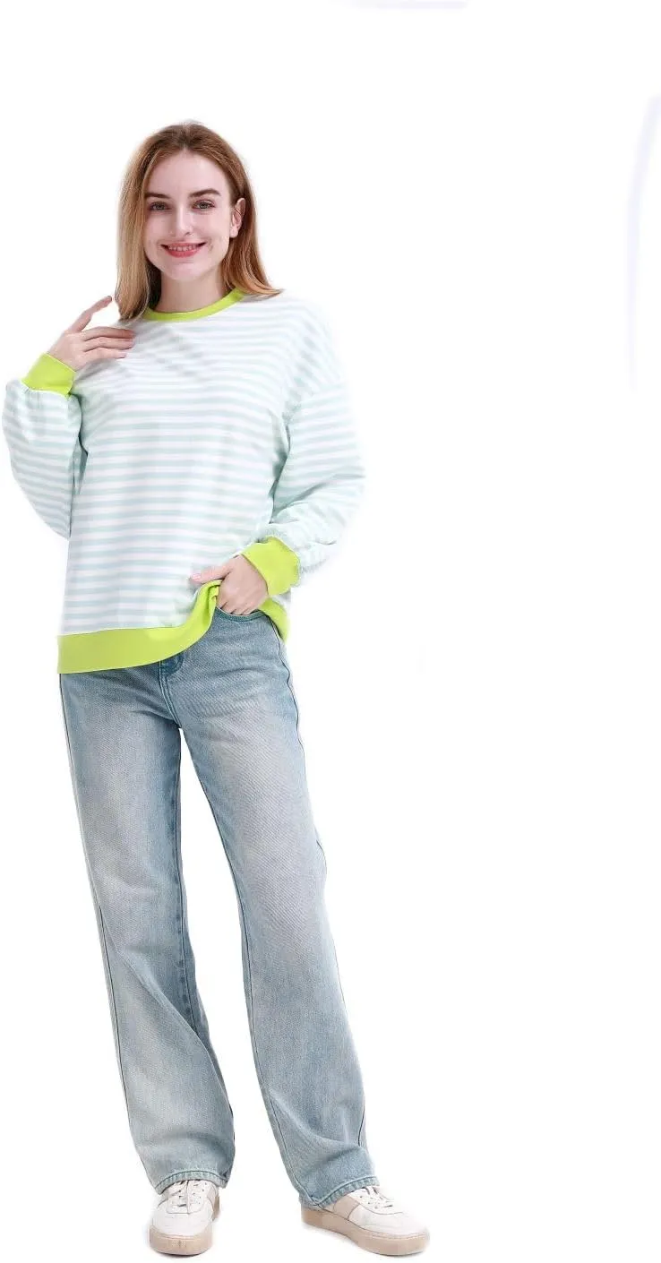 MAGICMK Womens Oversized Sweatshirt Long Sleeve Striped Crewneck Hoodies Shirts Trend Preppy Fall Women pullover tops