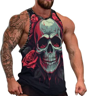 MARSVOVO Mens Tank Top Skull Muscle Summer Casual Stylish Tank Western Shirts for Men Summer Beach Quick Dry Gym Vest