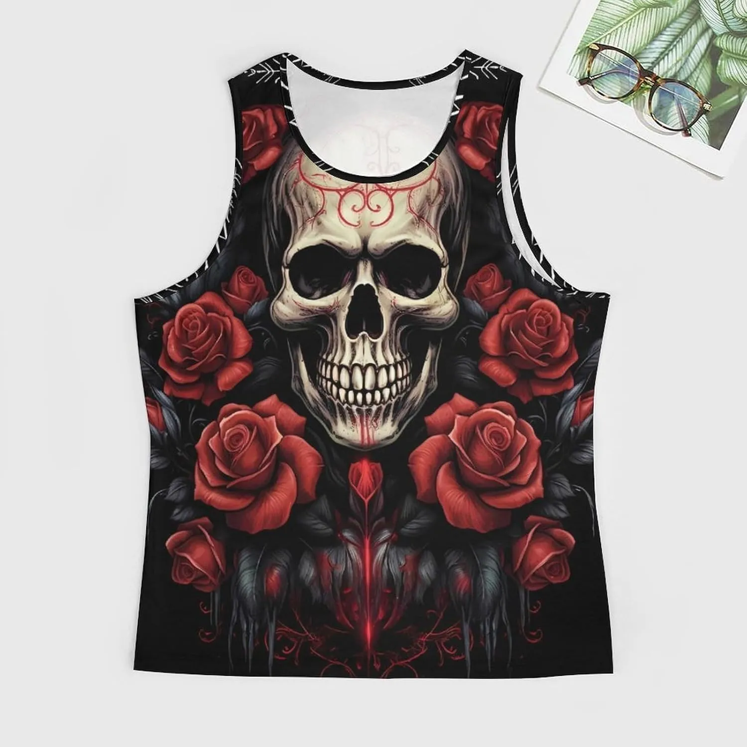 MARSVOVO Mens Tank Top Skull Muscle Summer Casual Stylish Tank Western Shirts for Men Summer Beach Quick Dry Gym Vest