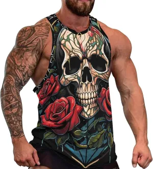 MARSVOVO Mens Tank Top Skull Muscle Summer Casual Stylish Tank Western Shirts for Men Summer Beach Quick Dry Gym Vest