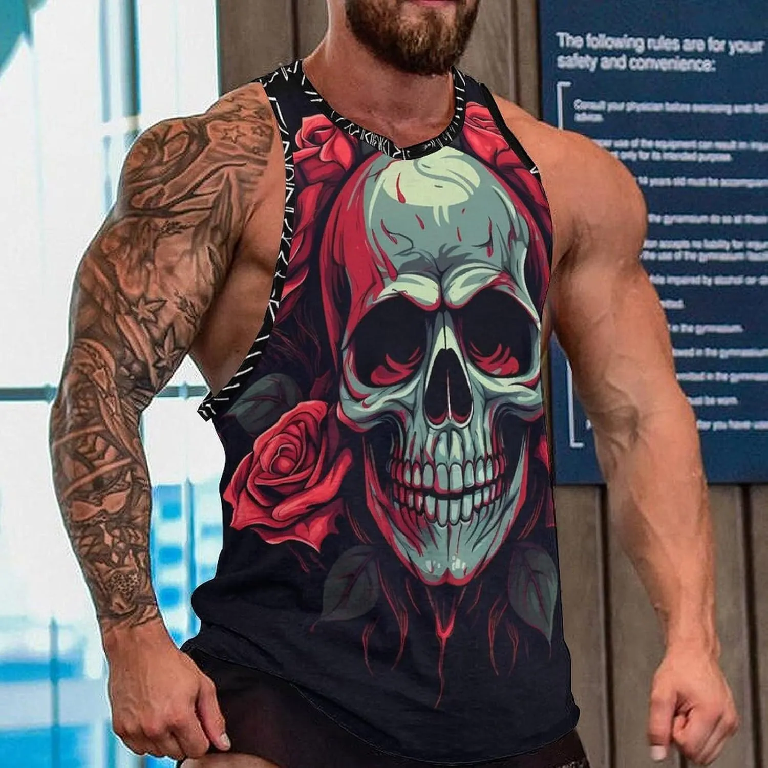 MARSVOVO Mens Tank Top Skull Muscle Summer Casual Stylish Tank Western Shirts for Men Summer Beach Quick Dry Gym Vest