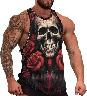 MARSVOVO Mens Tank Top Skull Muscle Summer Casual Stylish Tank Western Shirts for Men Summer Beach Quick Dry Gym Vest