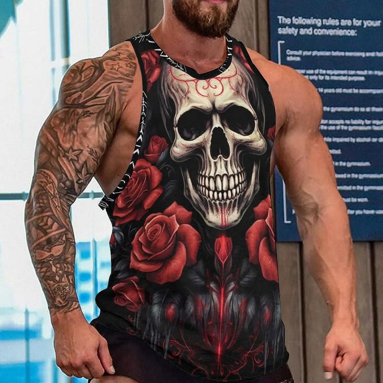MARSVOVO Mens Tank Top Skull Muscle Summer Casual Stylish Tank Western Shirts for Men Summer Beach Quick Dry Gym Vest