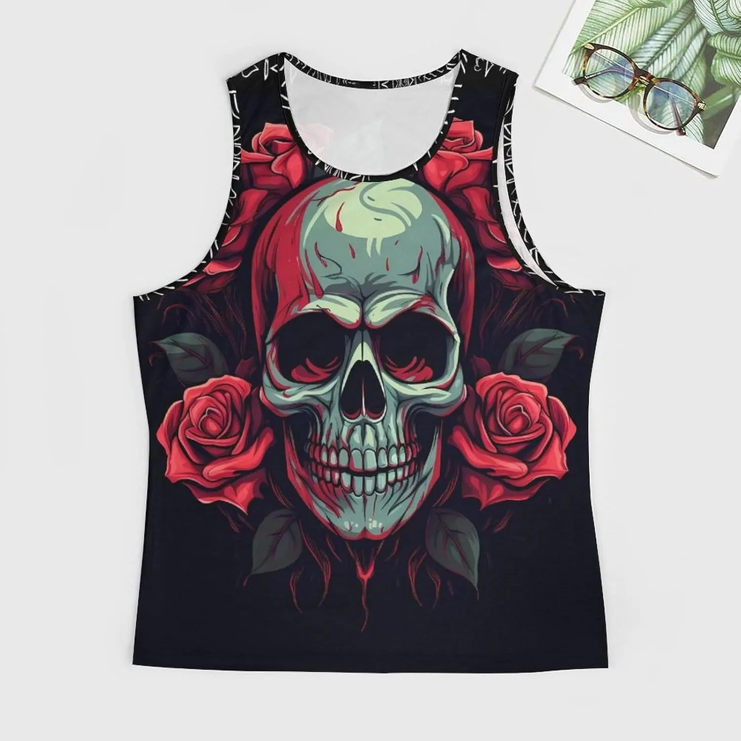 MARSVOVO Mens Tank Top Skull Muscle Summer Casual Stylish Tank Western Shirts for Men Summer Beach Quick Dry Gym Vest