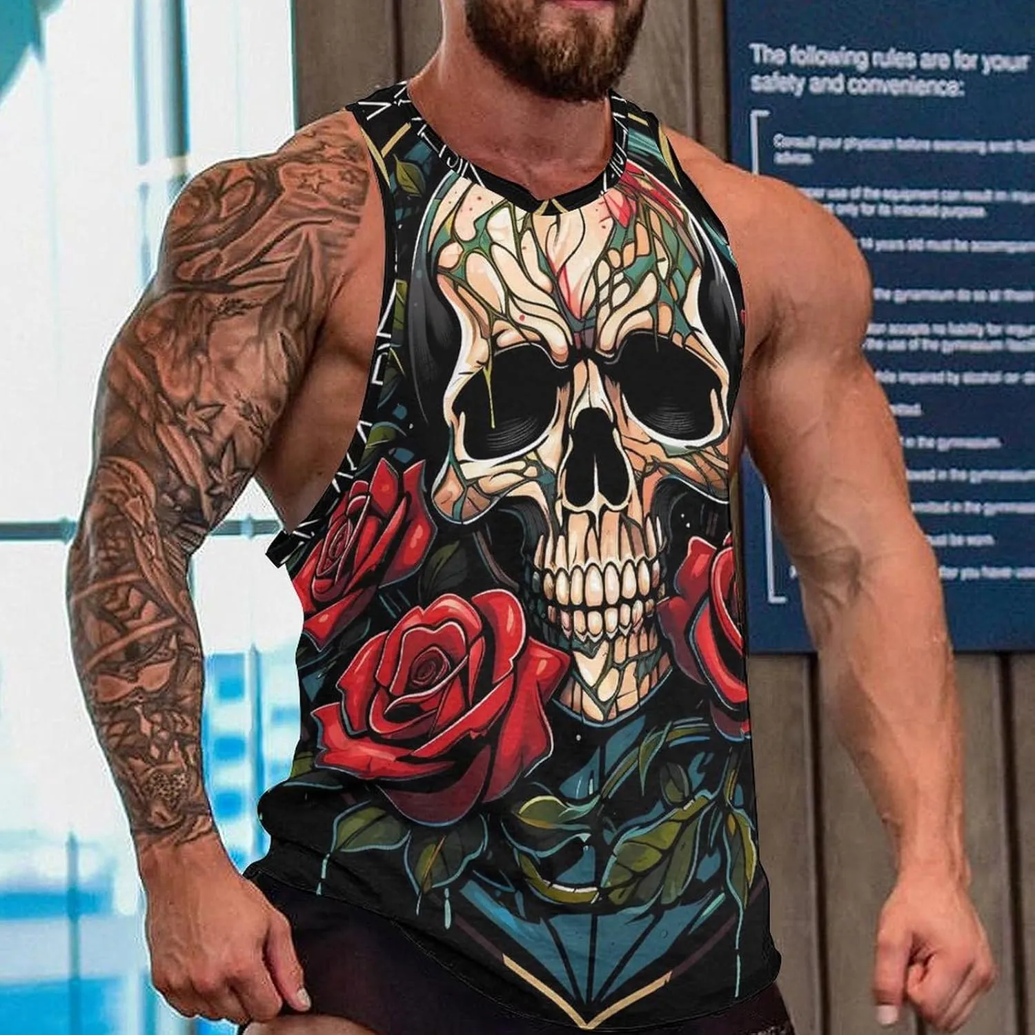 MARSVOVO Mens Tank Top Skull Muscle Summer Casual Stylish Tank Western Shirts for Men Summer Beach Quick Dry Gym Vest