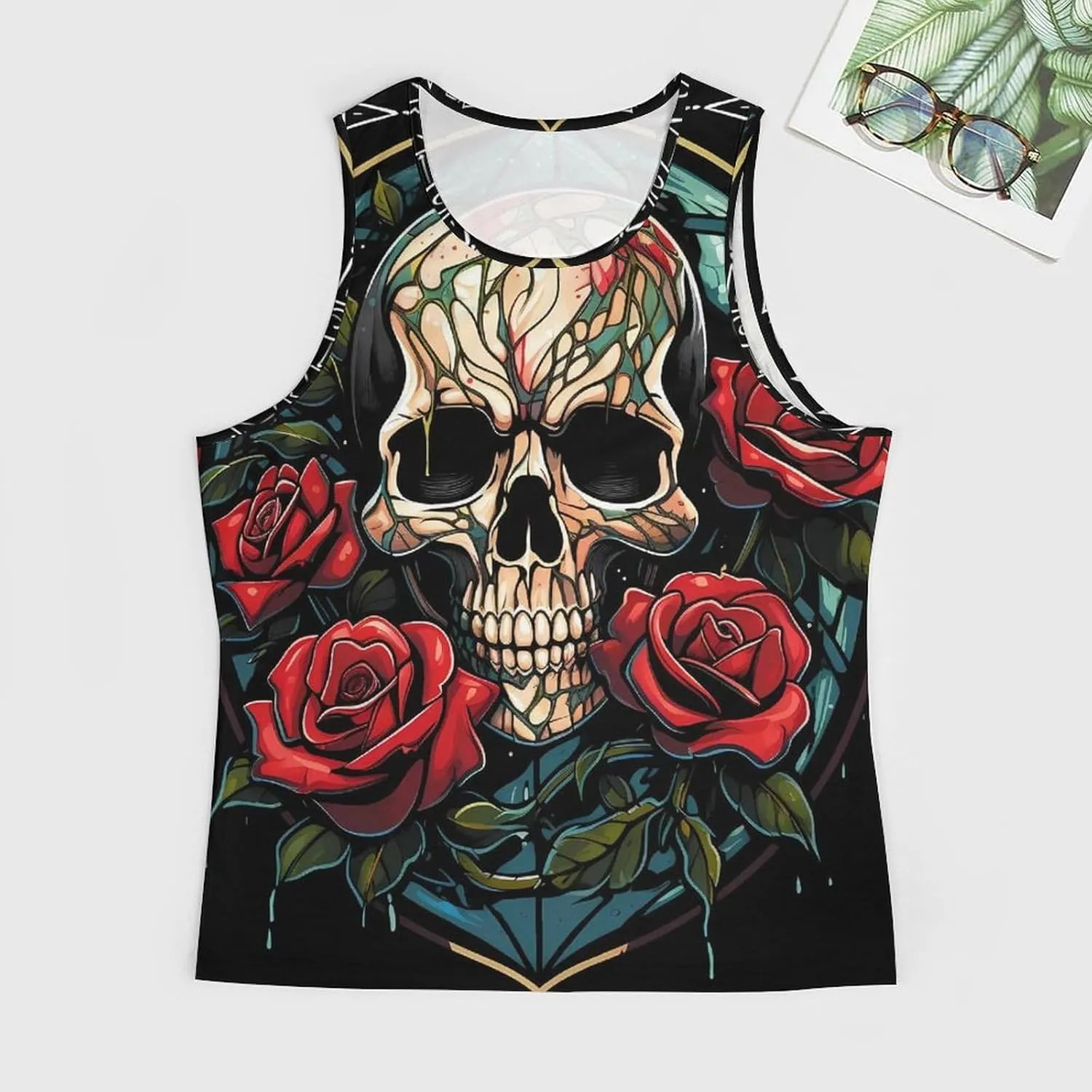 MARSVOVO Mens Tank Top Skull Muscle Summer Casual Stylish Tank Western Shirts for Men Summer Beach Quick Dry Gym Vest