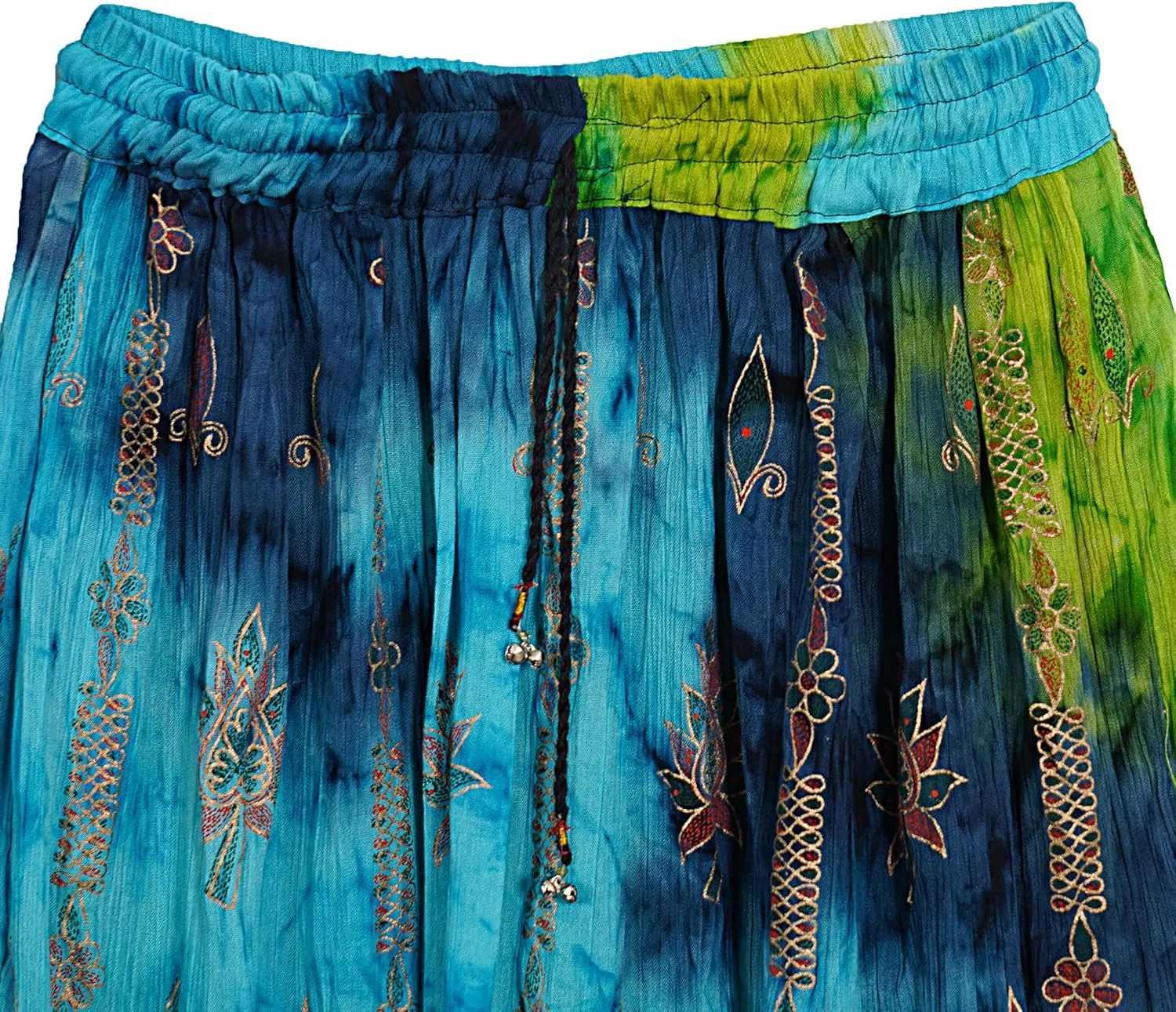Marubhumi Indian Tie Dye Yoga Trend Women's Sequined Crinkle Broomstick Gypsy Long Skirt