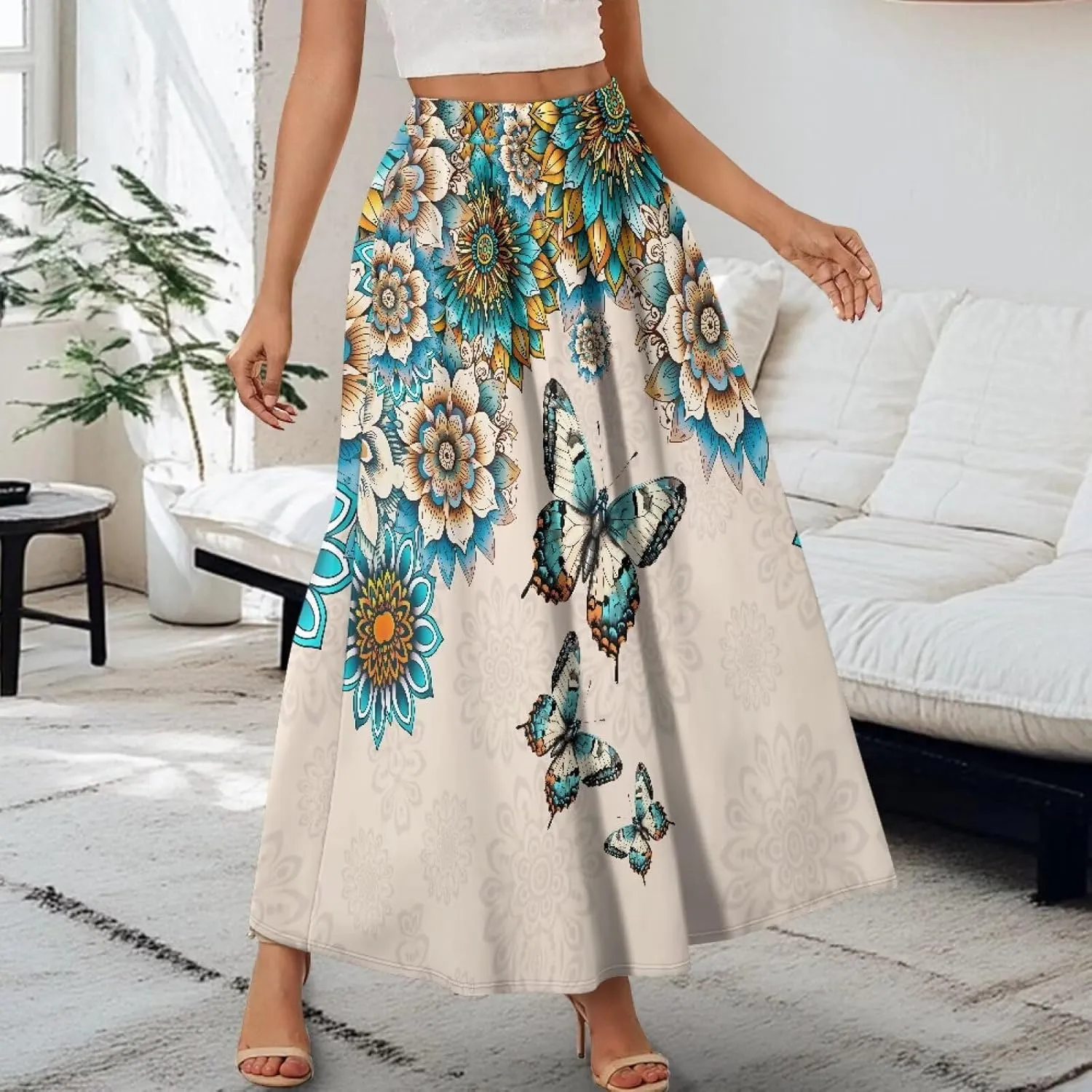 Maxi Skirts for Women Flowy Autumn Skirts with Pockets Pleated Skirt High Waisted Midi Long Skirt Reg and Plus Size S-XXL