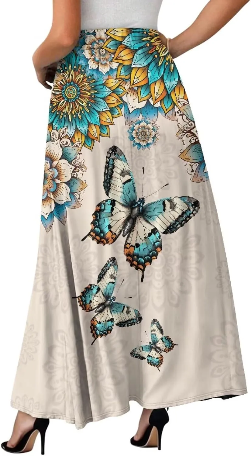 Maxi Skirts for Women Flowy Autumn Skirts with Pockets Pleated Skirt High Waisted Midi Long Skirt Reg and Plus Size S-XXL