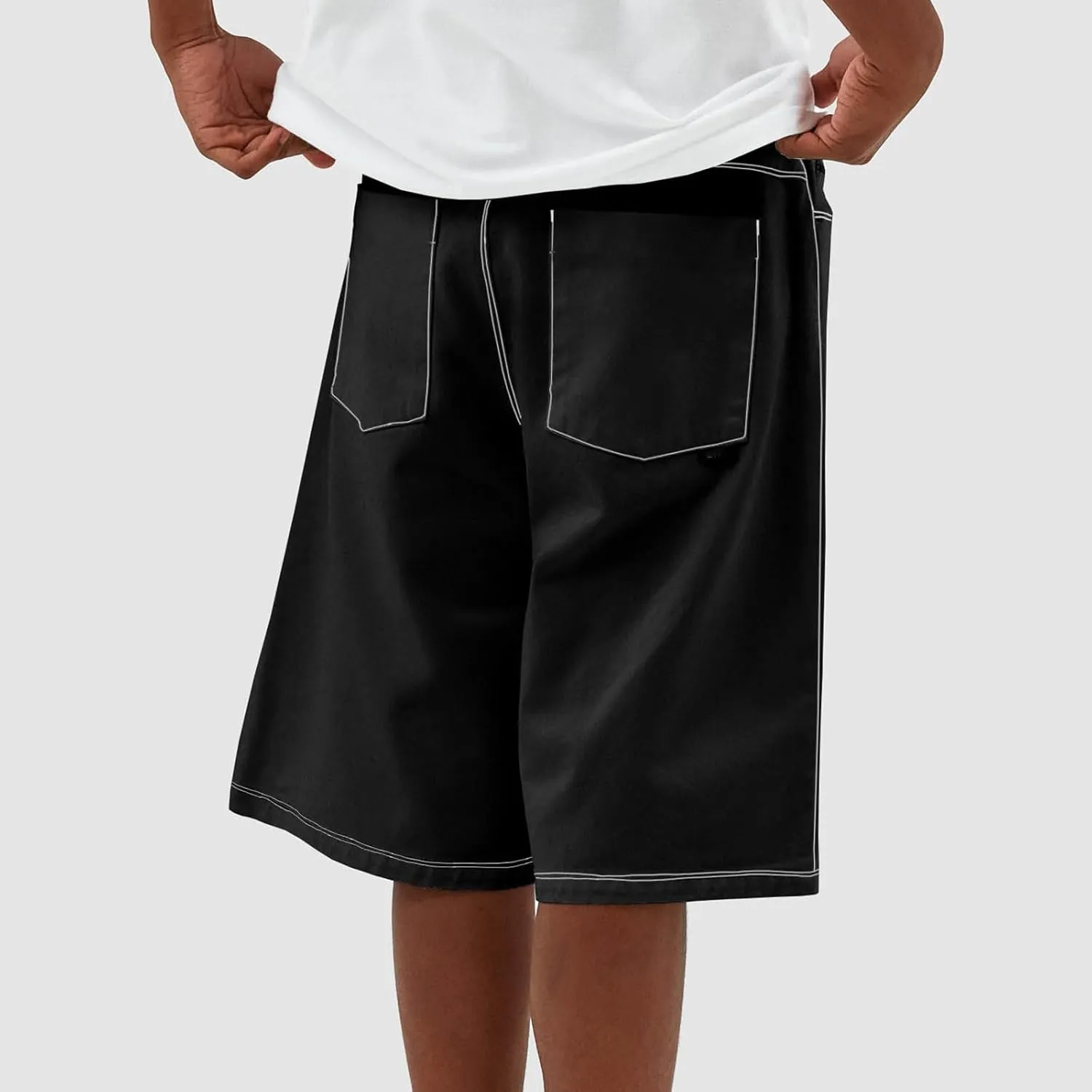 Mens Loose Denim Shorts Baggy Casual Wide Leg Mid Jean Jorts Zipper Hip Hop Shorts with Pockets Streetwear