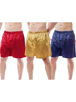 Men's Shorts / Boxers, Satin, 3-Piece Multicolor Combo Pack (MCS01-A)