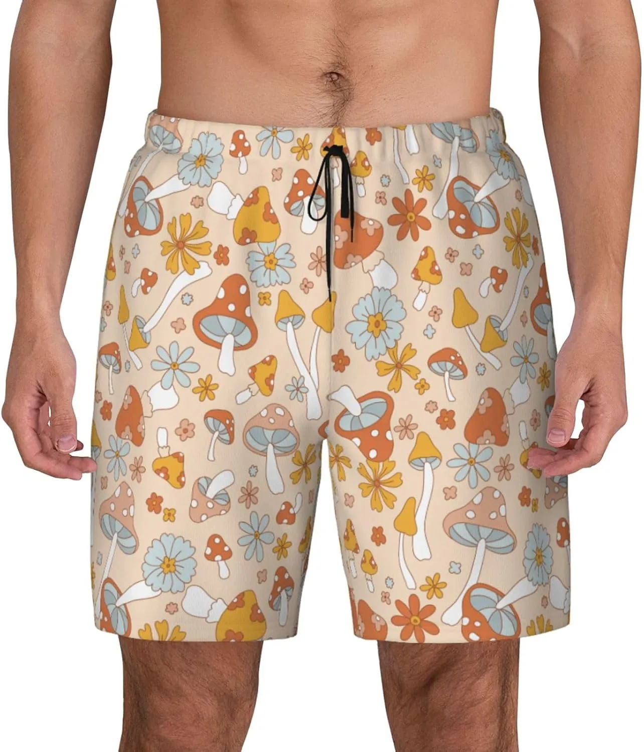 Mens Swim Trunks with Compression Liner Quick Dry Bathing Suit Stretch Swimwear Music Notes Board Shorts Beach Shorts