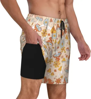 Mens Swim Trunks with Compression Liner Quick Dry Bathing Suit Stretch Swimwear Music Notes Board Shorts Beach Shorts