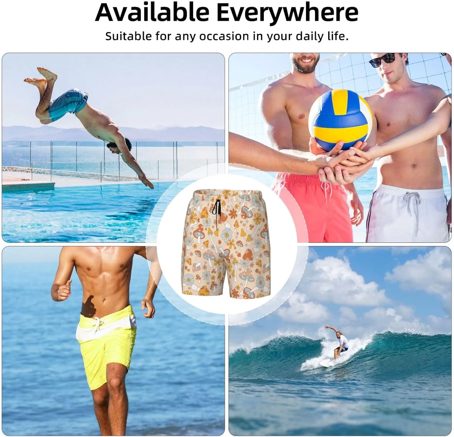 Mens Swim Trunks with Compression Liner Quick Dry Bathing Suit Stretch Swimwear Music Notes Board Shorts Beach Shorts